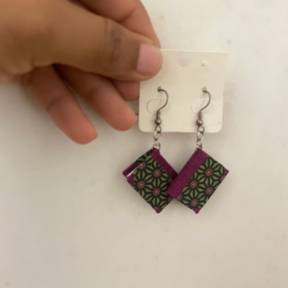 Elegant Purple and Black Geometric Book Earrings